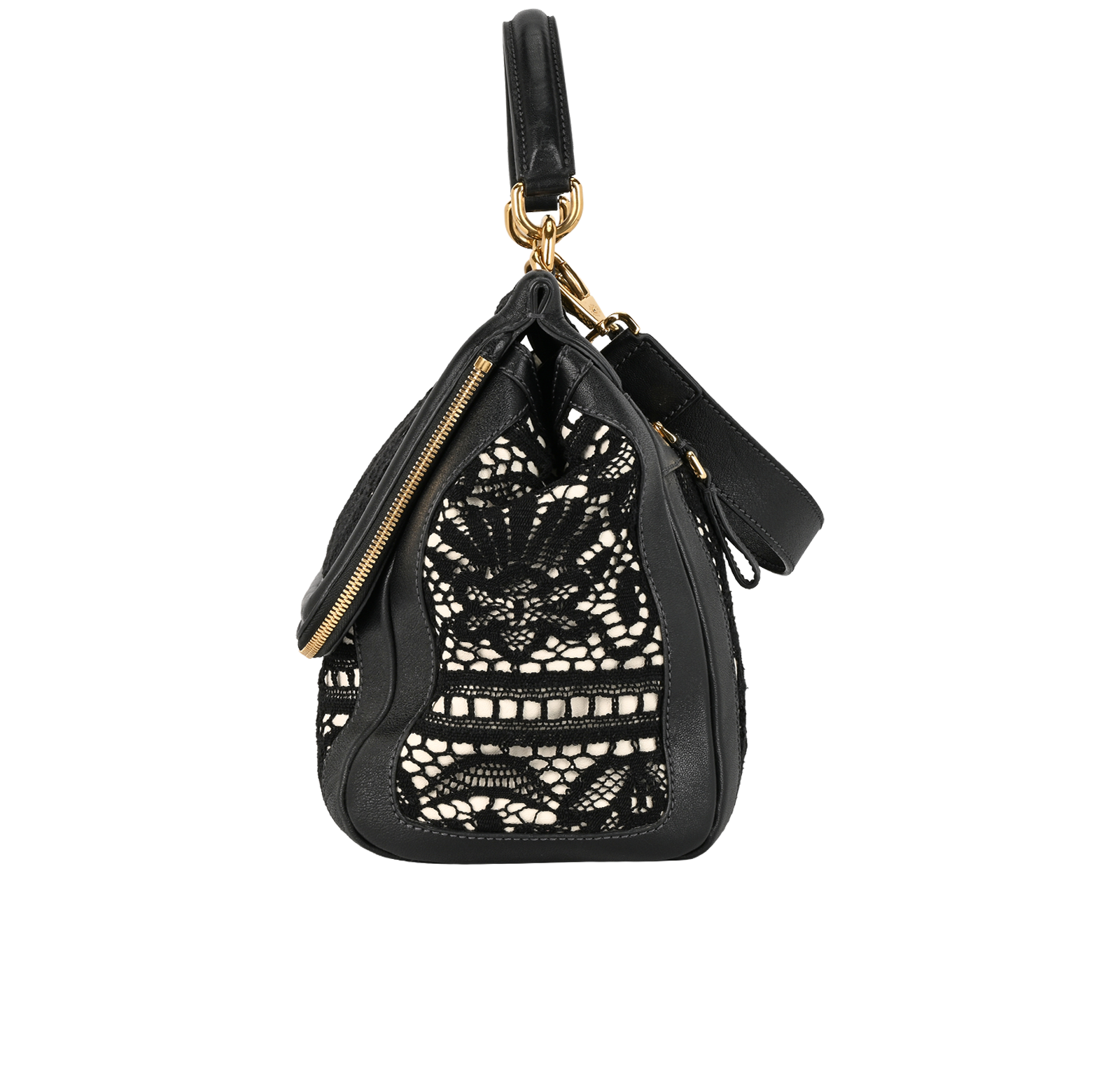 Miss Sicily Heritage, &pound;350, Handbags, Black/White, Lace/Leather, Bottom view